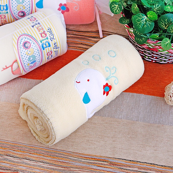 Embroidered Applique Coral Fleece Baby Throw Blanket - White Whale - Yellow