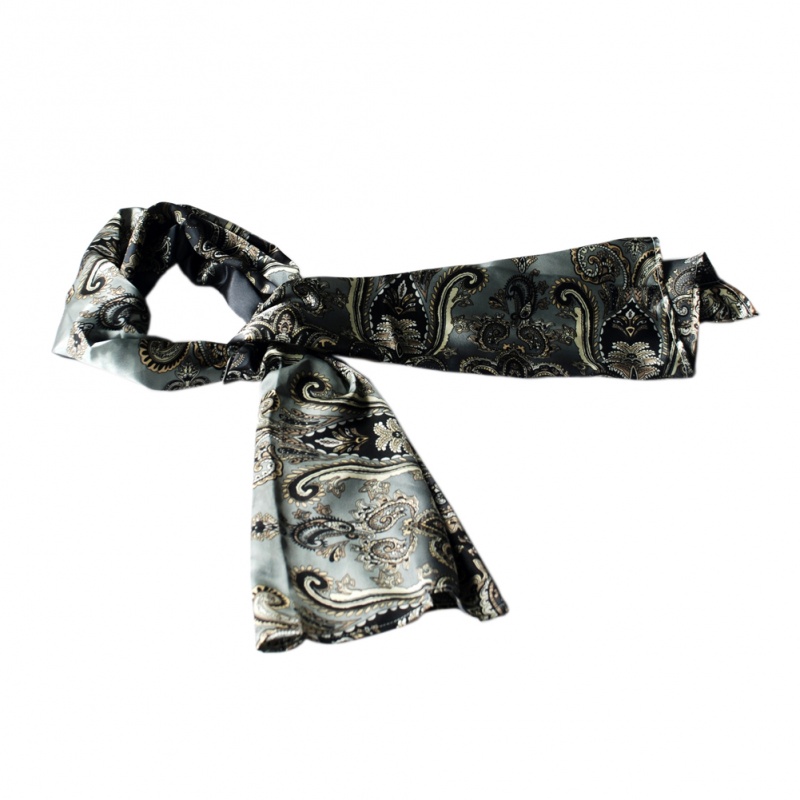 -Blancho Black Paisley Patterns Revitalized Style Soft Silk Scarf/Wrap/Shawl