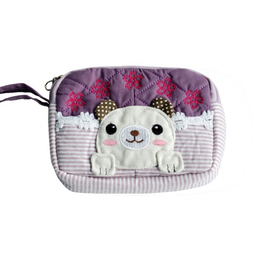 Embroidered Applique Fabric Art Wallet Purse - Pretty Dog