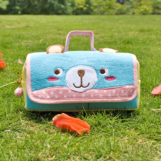 Embroidered Applique Pencil Pouch Bag / Cosmetic Bag - Blue Bear