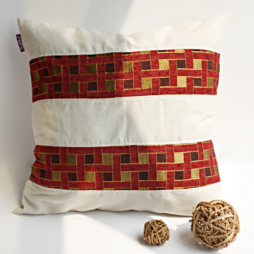Linen Patch Work Pillow Cushion Floor Cushion - Passion Red Valley