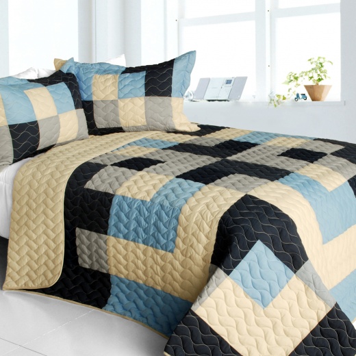Russian Coffee 3Pc Vermicelli-Quilted Patchwork Quilt Set - Queen