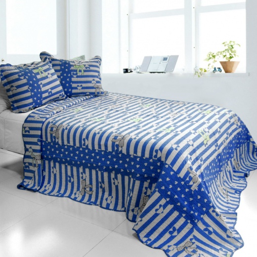 3Pc Cotton Vermicelli-Quilted Printed Quilt Set - The Gift