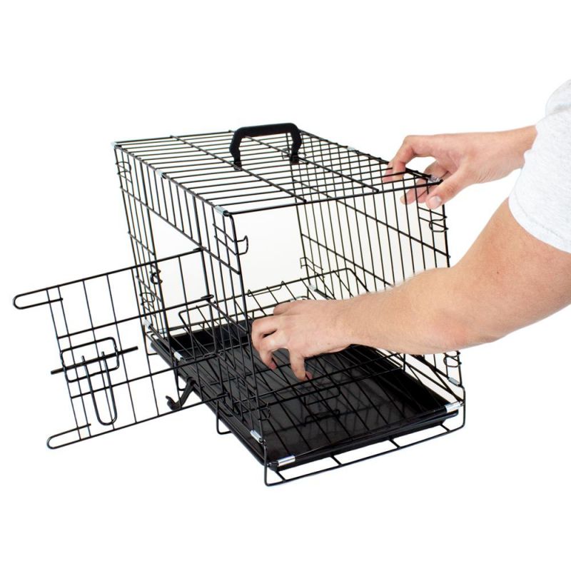 24" Small Dual-Door Folding Pet Crate With Removable Liner