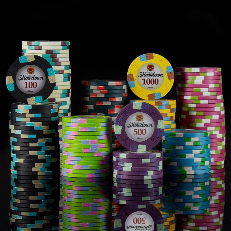Showdown Poker Chips In Wood Case, Walnut, 500-Count