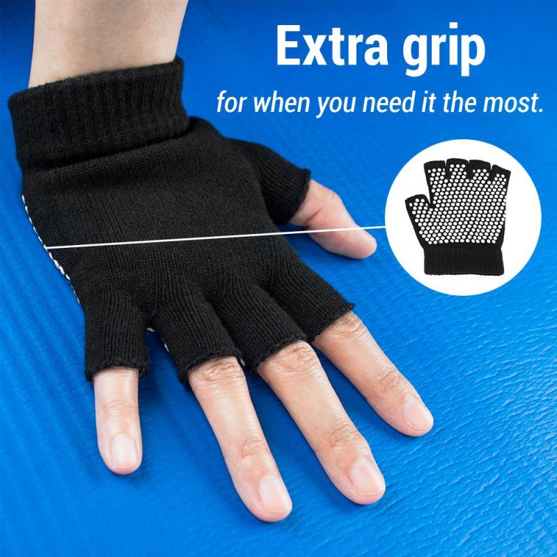 Black Fingerless Yoga Gloves With Slip-Free Beads