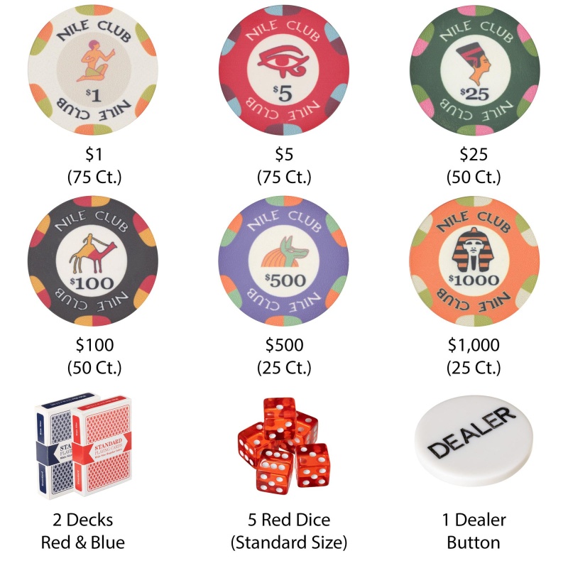 300 Ct Pre-Packaged Nile Club Poker Chip Set - Aluminum