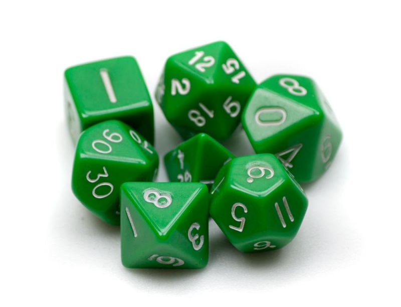7 Die Polyhedral Dice Set In Velvet Pouch- Opaque Green