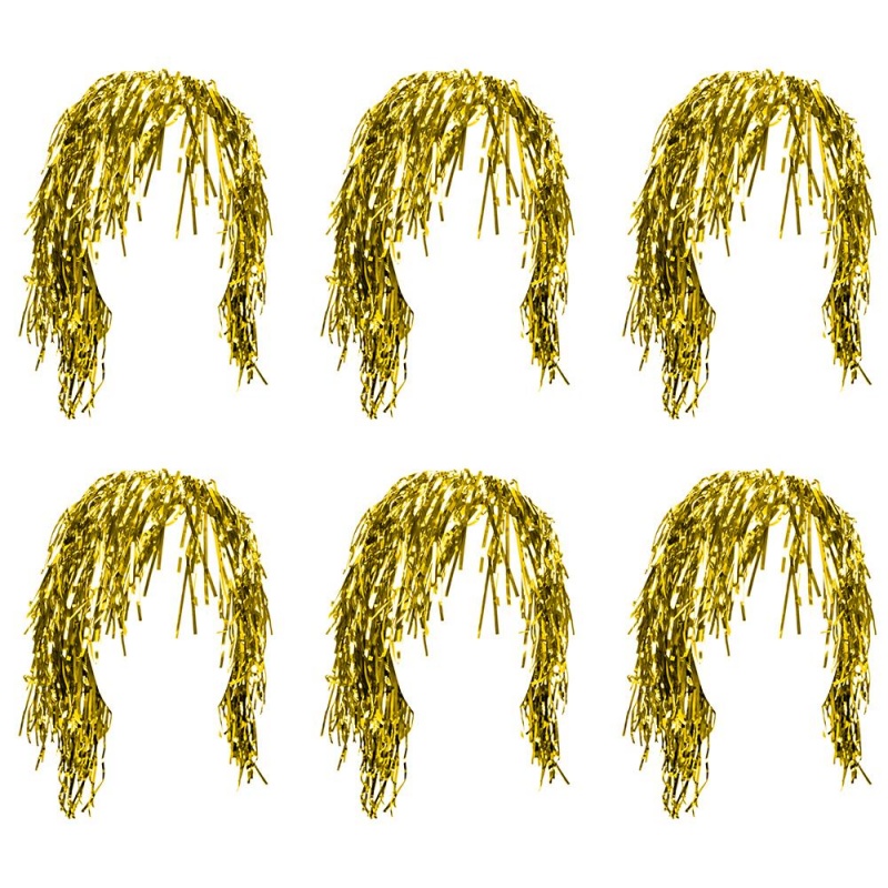 Tinsel Wigs 6-Pack, Gold