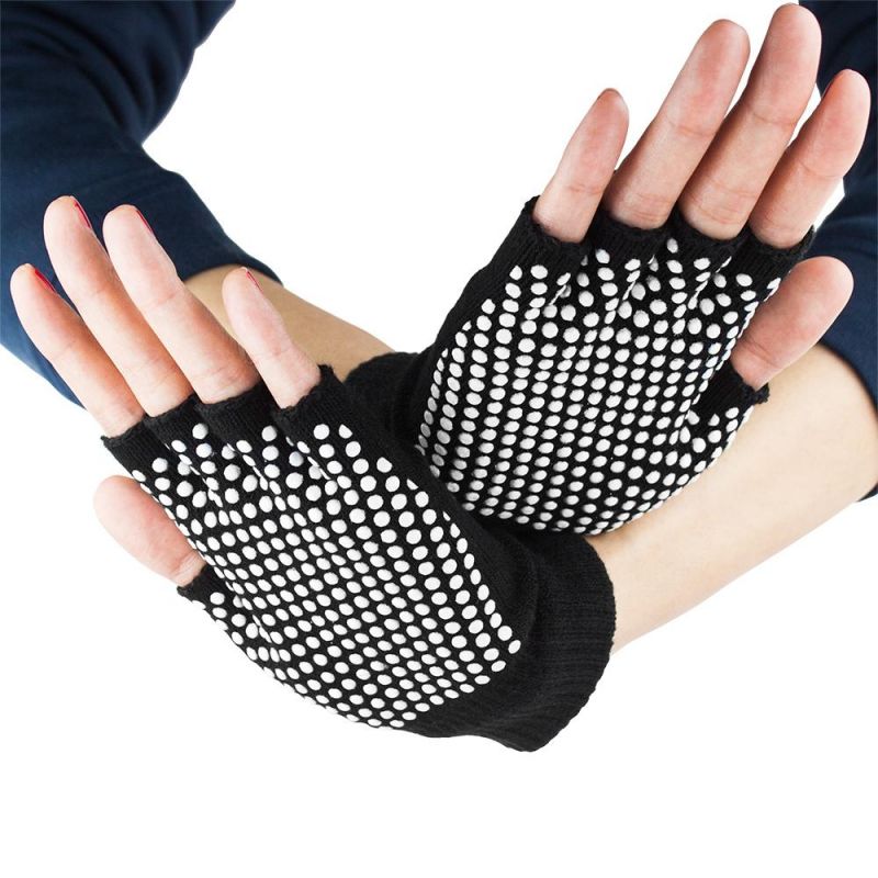 Black Fingerless Yoga Gloves With Slip-Free Beads