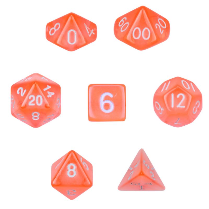 7 Die Polyhedral Set In Velvet Pouch-Translucent Orange