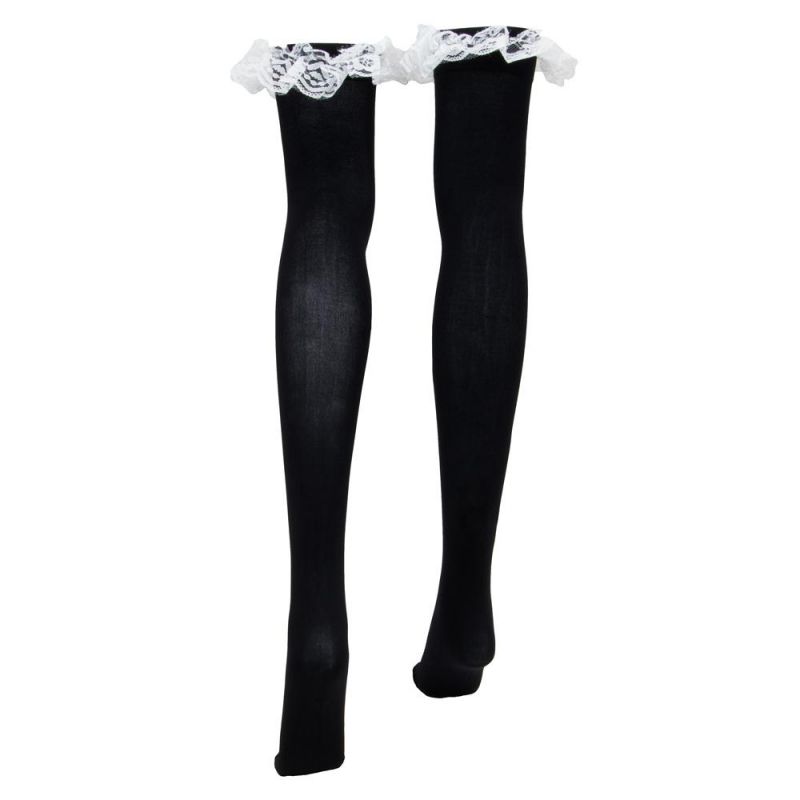 Black With White Ruffle Thigh High Costume Tights