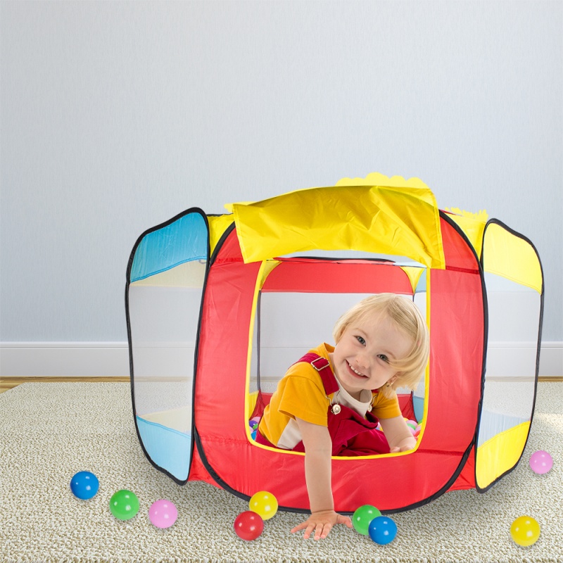 Hexagon Pop Up Ball Pit Tent With Mesh Netting And Case