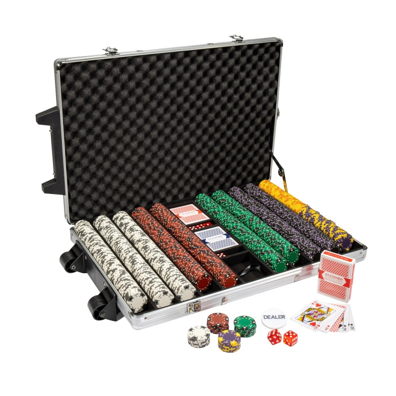 Pre-Pack - 1000 Ct Ace King Suited Chip Set Rolling Case
