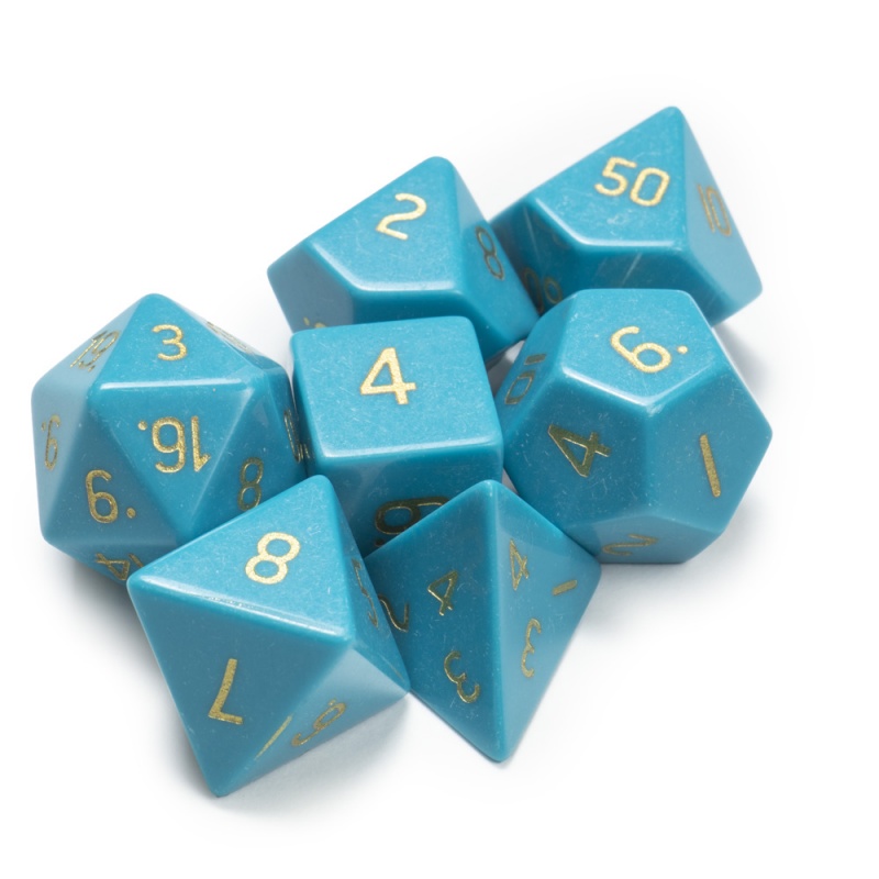Set Of 7 Handmade Stone Polyhedral Dice, Turquoise