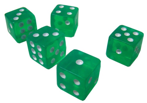 5 Green 16Mm Dice With Synthetic Leather Cup