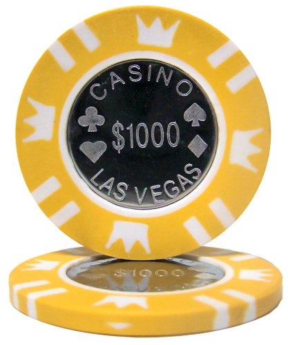Coin Inlay 15-Gram Poker Chips (25-Pack) - Heavyweight Metal Inlay $1000