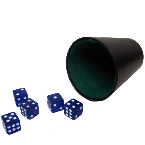 5 Blue Dice with Plastic Dice Cup - 16Mm Dice - Brybelly