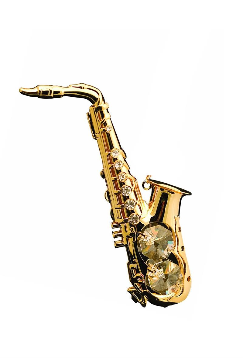 Saxophone 24K Gold Plated Swarovski Crystal Ornament Figure