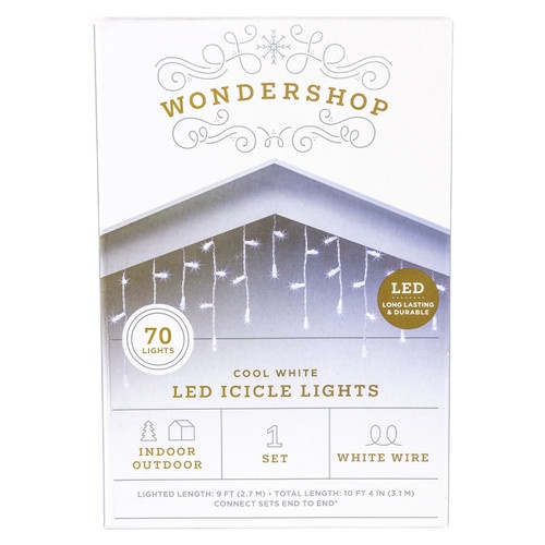 70 Led Icicle Light Set - White Wire (2 Drops)