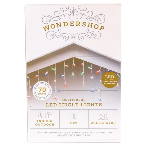 70 Led Icicle Light Set - White Wire (2 Drops)