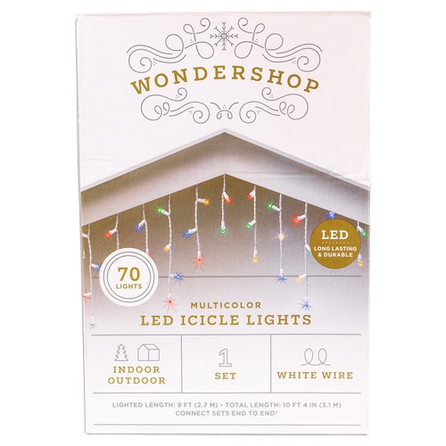 70 Led Icicle Light Set - White Wire (2 Drops)