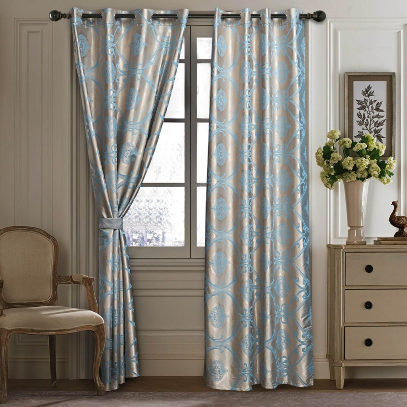 Curtains Damask Jacquard Grommet Semi-Blackout, Tall 60X100, Dolce-Mela: Dubai