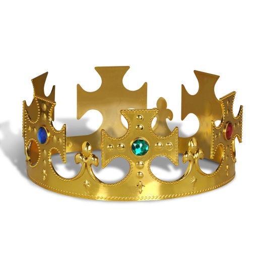 Plastic Jeweled King's Crown - Adjustable Gold Crown for Costumes and Parties