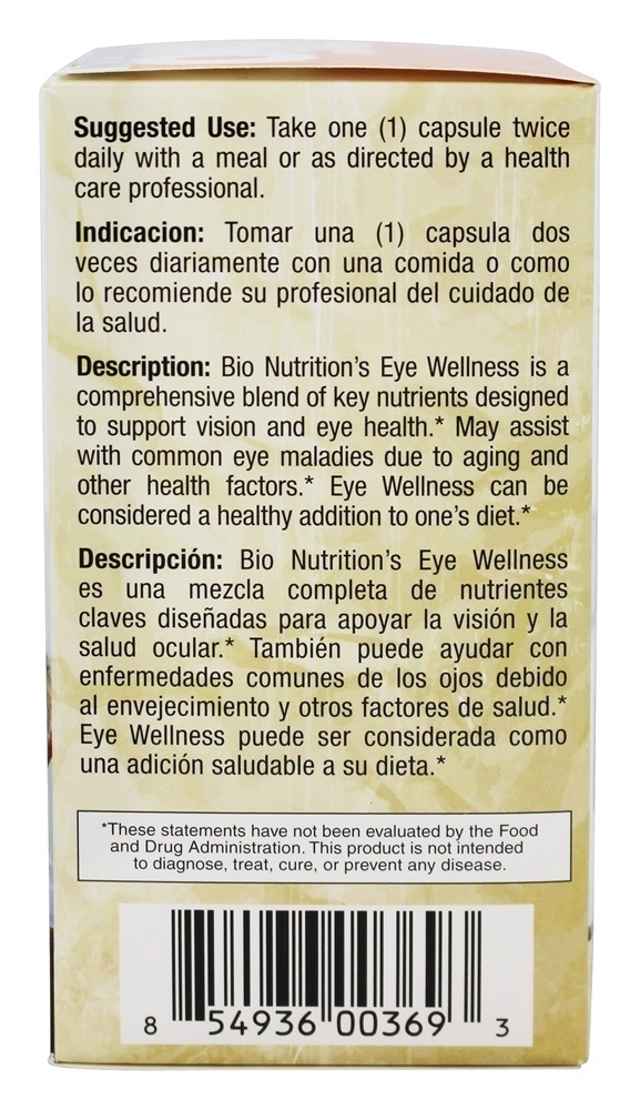 Bio Nutrition Eye Wellness With Zeaxanthin 60 Vege Capsules