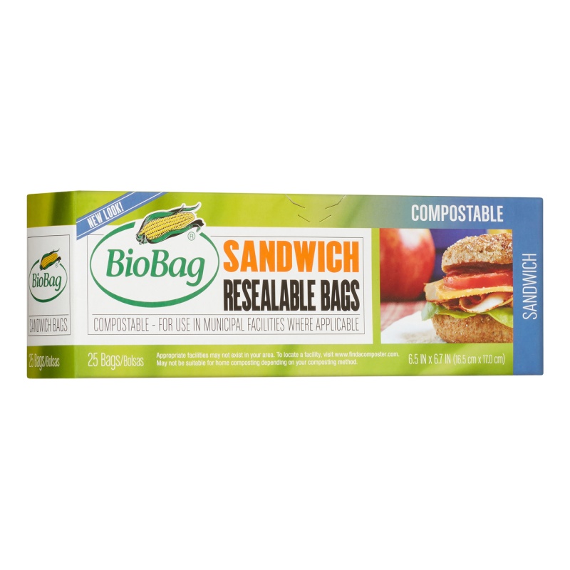 Biobag Compostable Resealable Sandwich Bag (12X25 Ct)