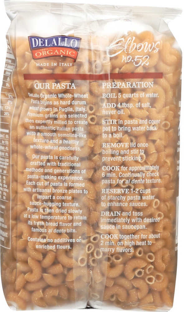 De Lallo Elbows Whole Wheat Pasta 52 (16X1 Lb)