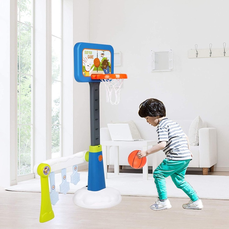 Basketball Hoop For Toddlers Kids 2-In-1 Sports Activity Center Height Adjustable Basketball Goal With Soccer Goal, Infant Indoor And Outdoor Toys