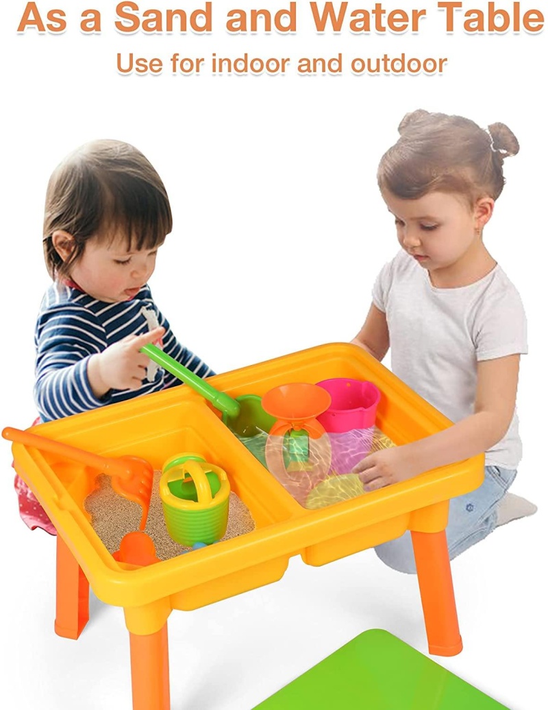 2-In-1 Kids Sand And Water Table + Learning Activity Sensory Table With 8Pcs Beach Playset Toddlers Boys Girls Summer Toys
