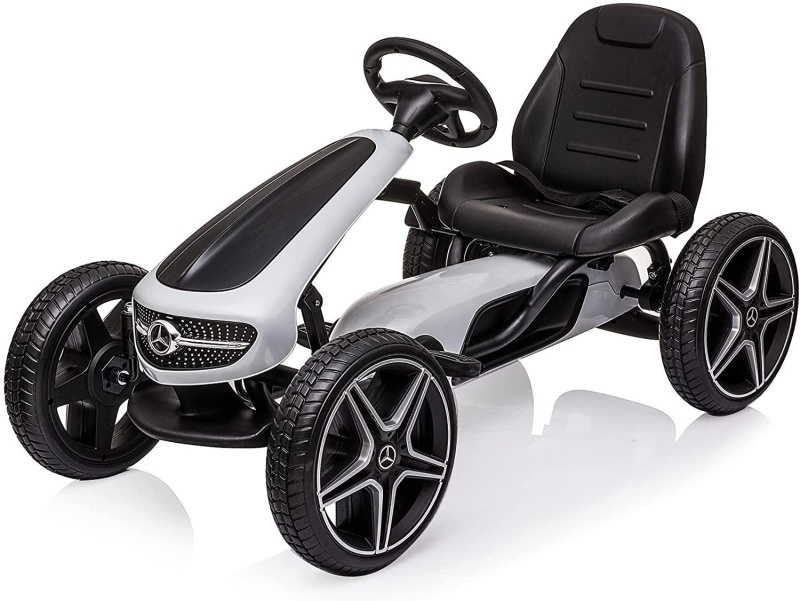 Mercedes Benz Pedal Powered Kids Ride On Car 4 Wheel Outdoor Racer Toy W/ Adjustable Seat & Manual Brake