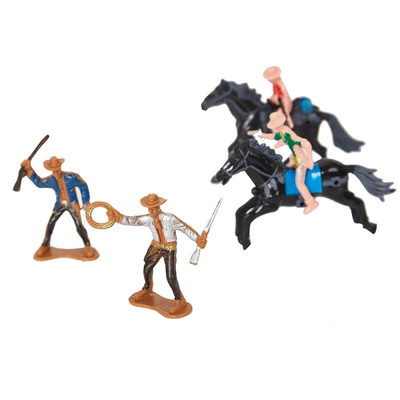 Wild West Cowboy And Indian Toy Plastic Figures, War Game Educational Bucket Playset Toy