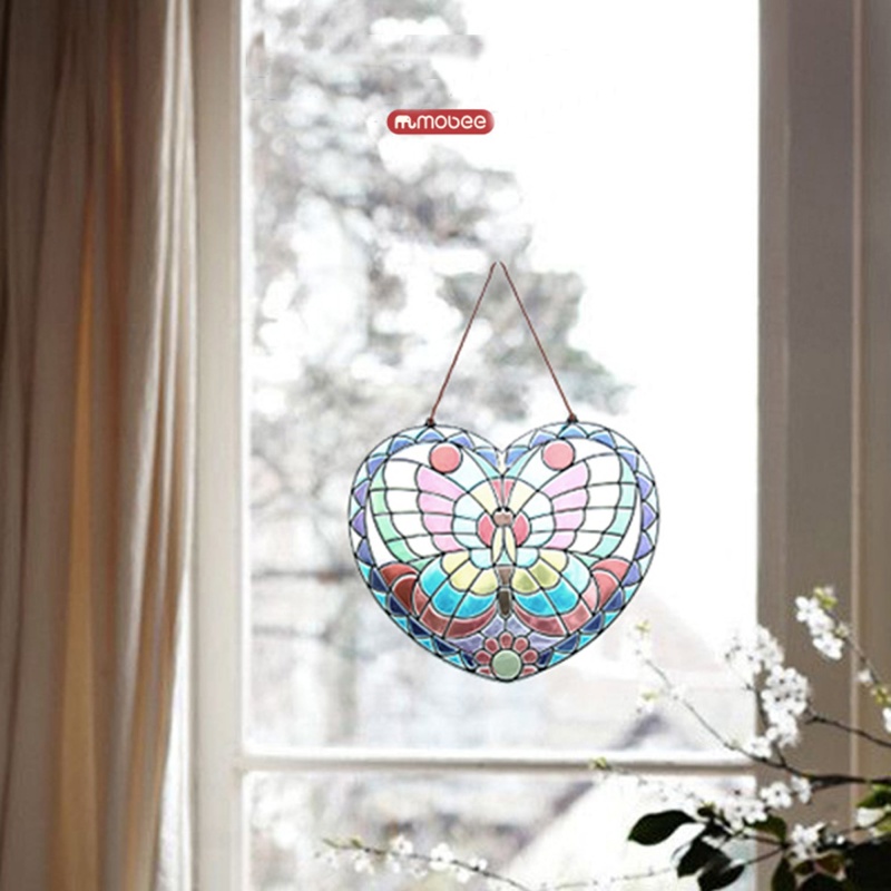 Peel And Press Stained Glass Stickers 140+ Butterfly With Ready-To-Hang Cord And Suction Cup