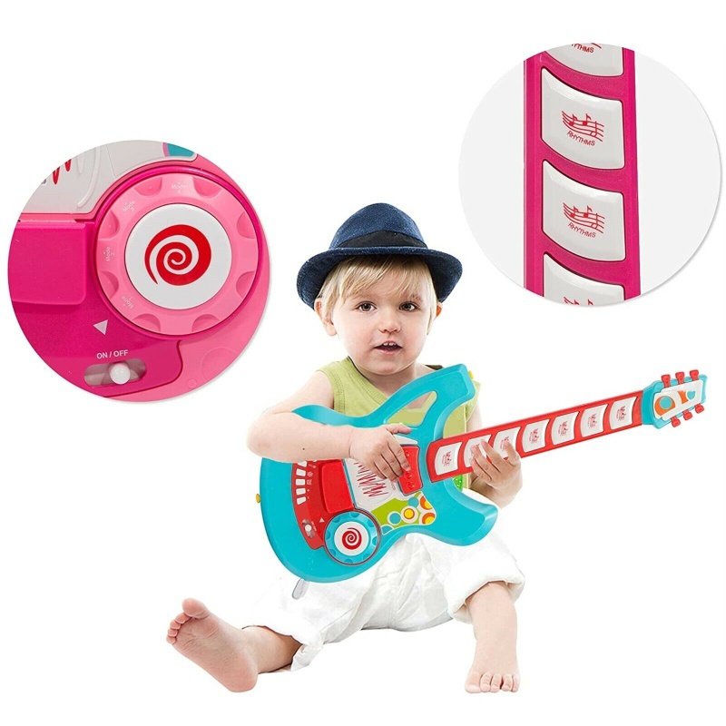 (Out Of Stock) Kids Electric Guitar Play Set Toy With Microphone Speaker And Stand, Blue