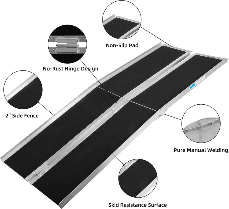 7ft Folding Aluminum Wheelchair Ramp With Handle, Utility Mobility 