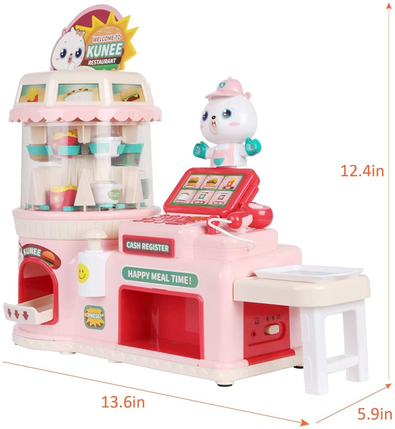 (Out Of Stock) Kids Pretend Play Restaurant Set Interactive Vending Machine Game Play Calculator Cash Register Powered By Usb Charge Or Batteries