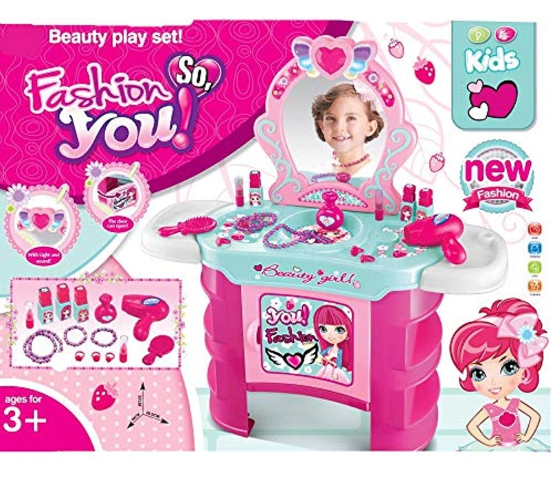 Pretend Play Kids Vanity Dressing Table Beauty Play Set Toy, Pink
