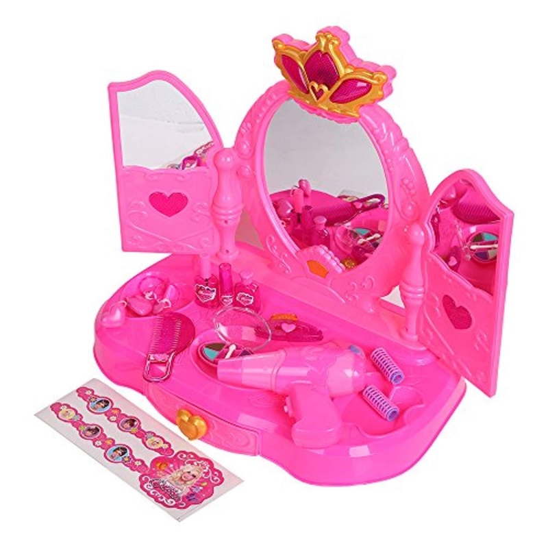 Pink Princess Pretend Play Dressing Table With Makeup Mirror,Music And Lights