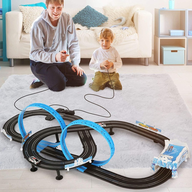 Children’S Electric Racing Track Set, Including 2 Slot Cars 1:64 Scale With Headlights And Dual Racing, Gift Toys For Kids, 20Ft