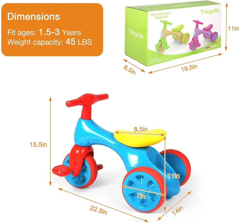 (Out Of Stock) Kids 3-Wheel Toy Trike - Baby Balance Walker Slide Toddler Tricycle Bike Bicycle With Foot Pedals - Indoor And Outdoor Use, Blue