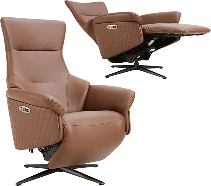Power Recliner Lounge Chair Single - Swivel Leather Electric Recliner Adjustable Headrest Footrest Lumbar Support Zero Gravity Brown