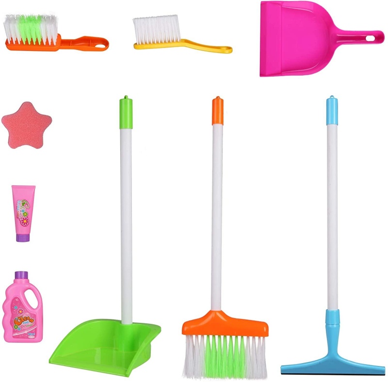 (Out Of Stock) Kids Cleaning Set 7 Piece With Brush Broom Dust Pan Sponge Pretend Play Toy Cleaning Set For Toddler 3 Year Old Girls Boys