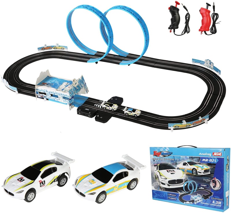 High-Speed Electric Powered Super Loop Speedway Slot Car Track Set With Two Cars For Dual Racing For Kids And Adult (14 Ft)