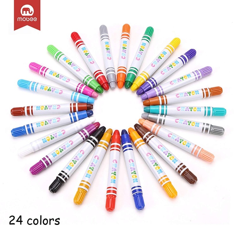 (Out Of Stock) 24 Pack Silky Crayons Non-Toxic Washable Crayon 3 In 1 Effect-Crayon Pastel Watercolor, Bucket
