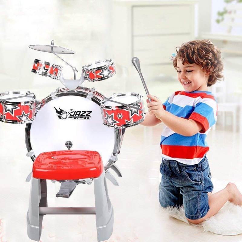 Kid's Jazz Musical Instrument Drum Play Set With 5 Drums And 1 Chair