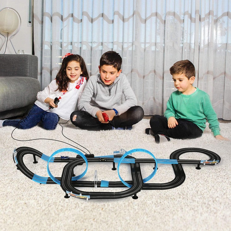 Electric High-Speed Race Car Track Sets Super Loop Speedway W/ Adapter For Kids, 1:64 Slot Car Dual Race Track Toy