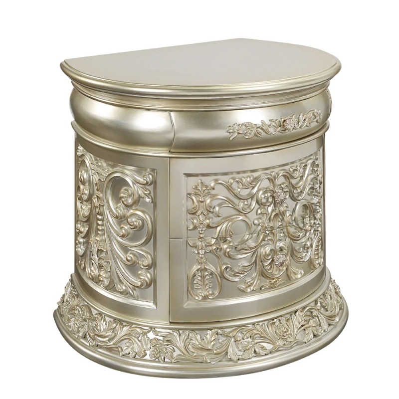 Isa 32 Inch Classic Nightstand, 2 Drawers, Ornate Carvings, Wood, Gold